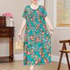 Plus Size Elegant Loose Dresses for Women Oversize Short Sleeve Vintage Print Long Dress Casual Middle-aged Women's Clothing