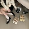 Women Flat Shoes with Increased Height and Comfortable Silver Bow Mary Jane Single Shoes New Fairy Style Ballet Shoes for Women