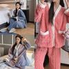 2PCS/Set Women Thickened Warm Fall Winter Pajamas Long-Sleeved Solid Flannel Striped Homewear Nursing Loungewear Ladies Clothes