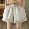Women's Loose Boho Summer Shorts Drawstring Comfy Elastic Waist Shorts High-Waisted Wide-Leg Hollow Floral Lace Shorts