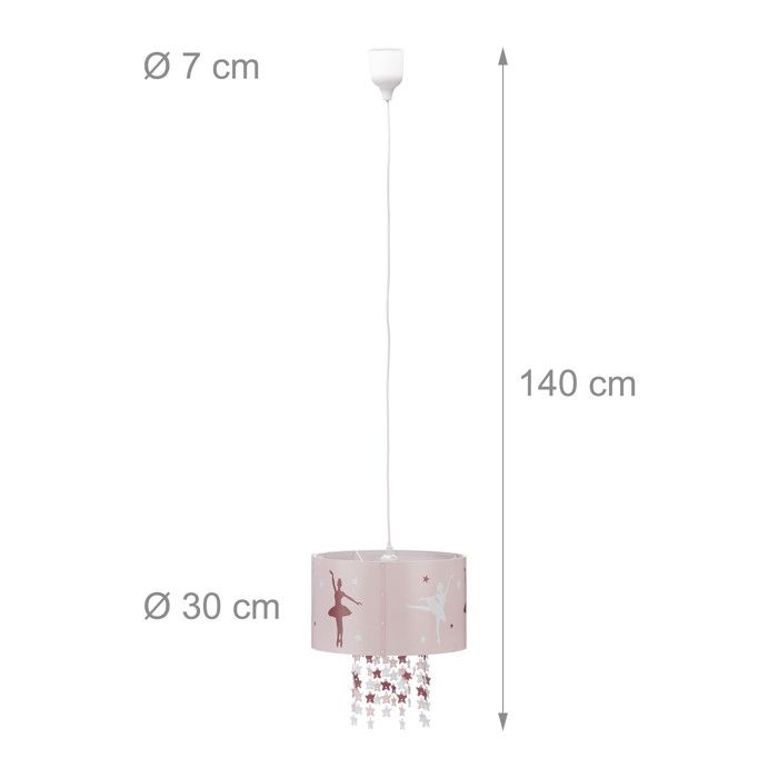 Relaxdays Lampe À Suspension Fille Danseuses Étoiles Ballerines Plafond Motifs Étoiles Mobile Chambre Enfant, Rose