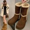 Suede Lamb Wool Medium Tube Short Boots Women's Two Wear Autumn and Winter New Velvet Warm and Thin Snow Boots