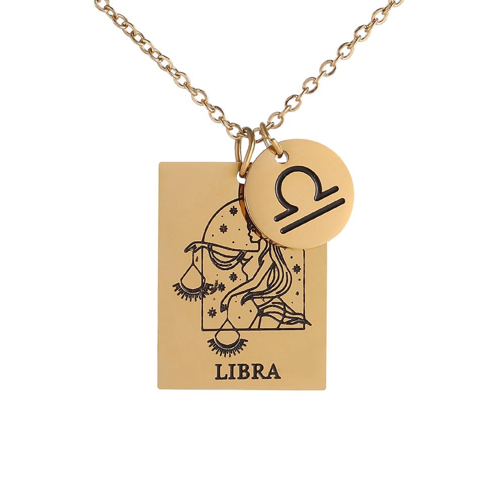 Htpwe Stainless Steel Twelve Zodiac Signs Pendant Necklace Women's Plated 18k Gold Couple Holiday Gift Necklace Party Zircon