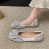 Fashion Fashion Single Shoes Summer New Square Head Shallow Mouth Pearl Glitter Cover Wear-resistant Flat Low Top Shoes