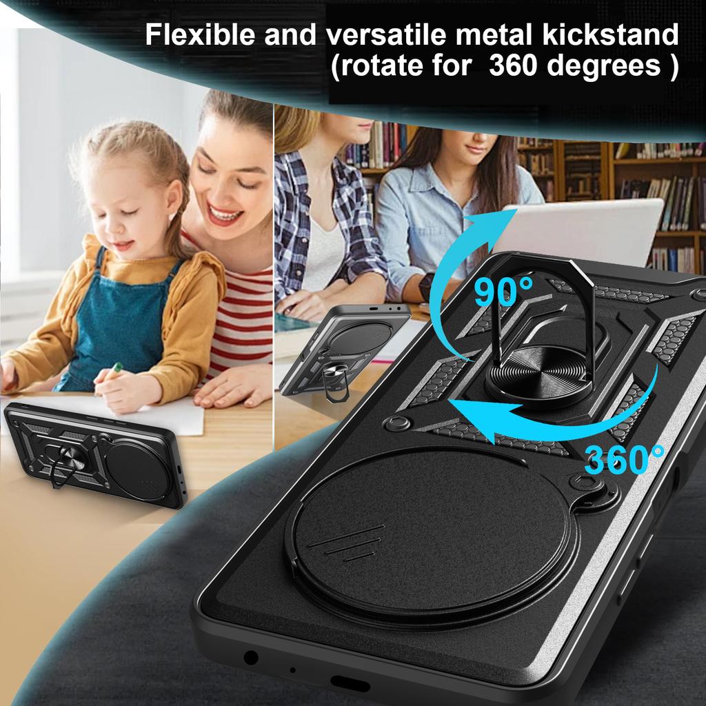 For ZTE Nubia Focus/Blade A75 5G Case with Slide Camera Lid PC+TPU Kickstand Phone Cover