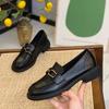 Black Small Leather Shoes Women's British Style One-pedal Loafers 2024 New Versatile Women's Shoes Autumn Flat Shoes