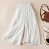 Summer Literature Loose Solid Color Cotton Linen Elastic Waistband Cropped Pants for Women Trousers Women’s