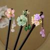 Handmade Flower Hair Sticks Chinese Style Party Hair Bun Decorative Wooden Hairpin  for Women Girls