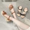 2025 Summer New Retro Platform Wedge Heel Woven Thin Strap Open-toed High Heels Empty Sandals Women