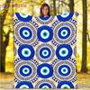 Evil Eye Blanket Turkish Nazar Spiritual Art Blanket Vintage Mid Century Flannel Blanket Sofa Chair Throw Blanket Travel Blanket