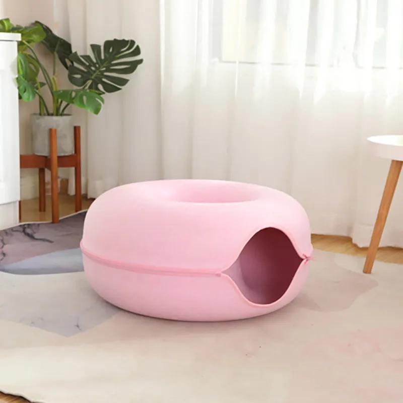 Donut Cat Bed Tunnel Interactive Bed Toy House for 2 Cats Felt Pet Cat Half Closed Cave Indoor Training Kennel Toy Pets Supplies