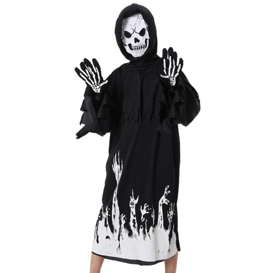Halloween Grim Reaper Costume for Kids Glow-in-the-Dark Cosplay Outfit with Scythe for Halloween Parties Dress-Up