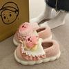 Women Slippers Cartoon Cute Cotton Slippers Thick Bottom Mute Home Warm Skin-friendly Plush Winter Fur Slippers Female Winter