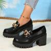 Fashion Punk Metal Chain Design Lolita Shoes Women's Casual Loafers 2024 New PU Leather Thick Soled Oxford Shoes Women's JK Uniform Shoe