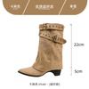Soft Leather Version! Spice Girls Pants Short Boots Women's Coarse Heel Maillard Medium Boots Temperament Pointed Skinny Knight Martin Boots