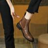 Fashion Winter/autumn Real Leather Chelsea Boots Retro Carved Women Boots Round Toe Ankle Boots British Style Short Boots Women Shoes