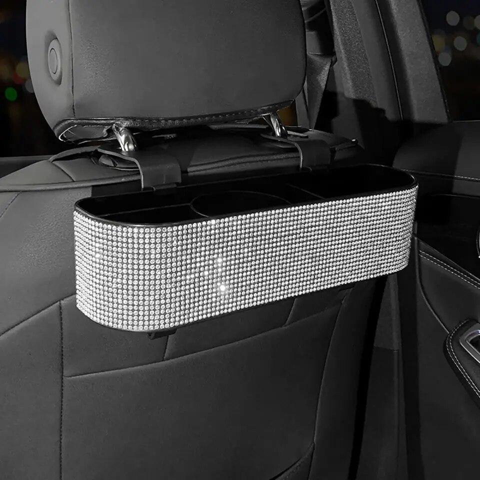 Fashion Diamond Car Seat Back Storage Box Organizer Water Cup Tissue Paper Holder Beverage Rack Bling Car Accessories for Woman