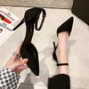 Versatile Fashion One-word Buckle Single Shoes New Spring and Autumn High Heels Women's Pointed Black Thin Heels Professional Women's Trend