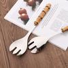 2Pcs Serving Utensils Cutlery 304 Stainless Steel Big Fork and Spoon with Natural Bamboo Handle Food Serving Salad Spork Server Spoon Tableware Set