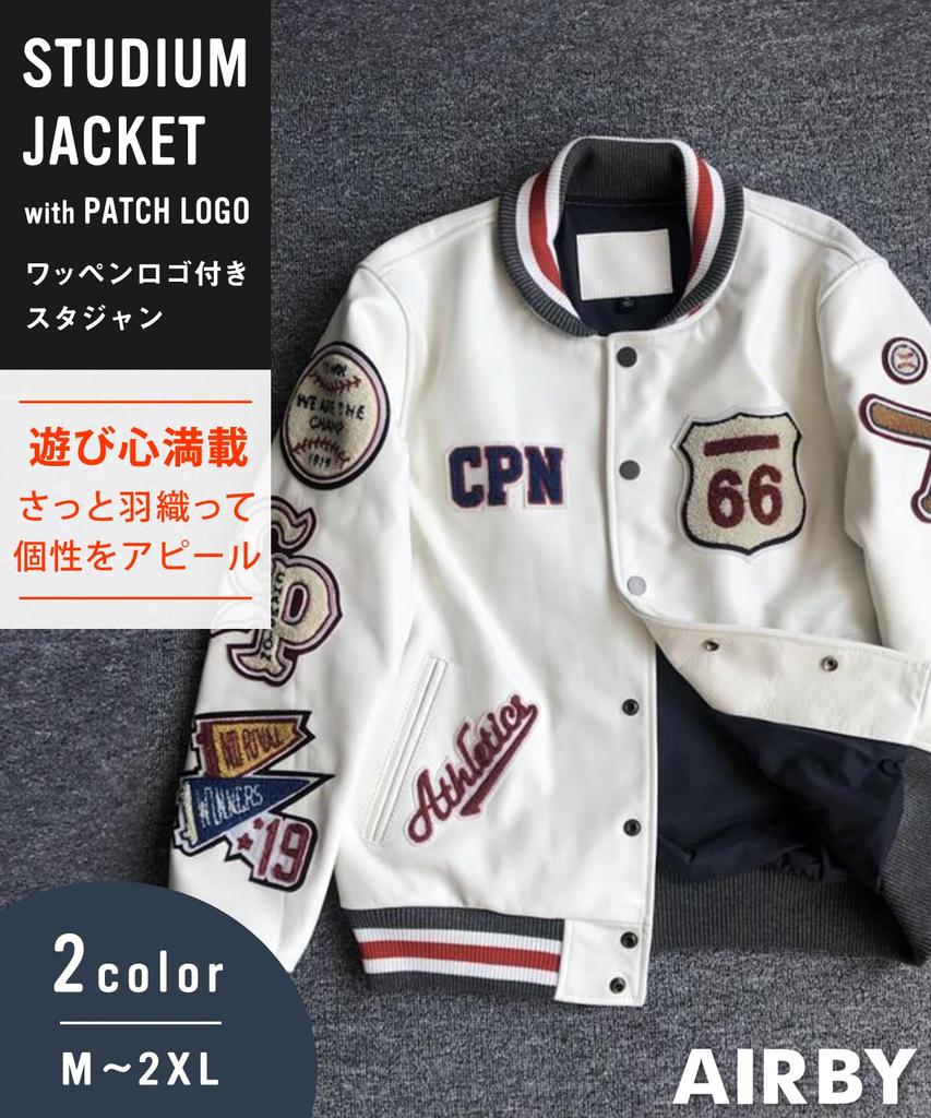 Airby College Logo Patch Blouson Stadium Military Cold Men's Jacket, Jacket, Style, Casual, Weather, Windproof, Black, 4A-A12-BKL