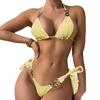 2 Pcs/Set Women Swimsuit Set Three-point Lace-up Halter Neck Bathing Suit Padded
