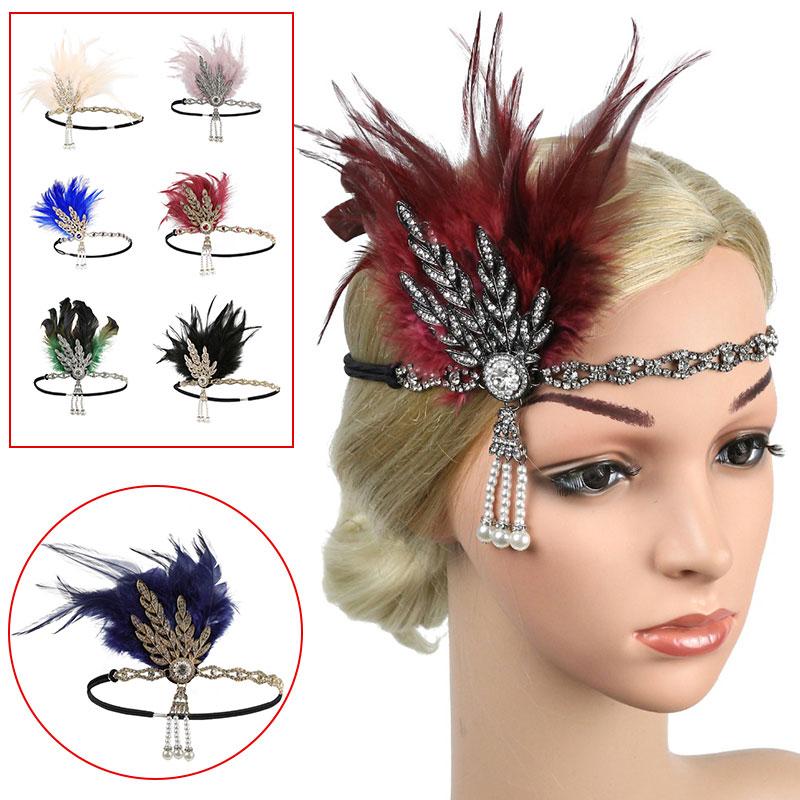 Women Beaded Flapper Performance Headwear Elastic Hair Accessories Vintage Masquerade Party Headpiece Cosplay
