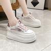 Fashion 8CM Mesh Summer Sneakers Wedge Heels Leather Vulcanized Bling Shoes Women High Platform Casual Breathable Walking Sports Shoes