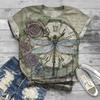 Women Summer T Shirt Trend Dragonfly Print Retro Fashion Short Sleeve Tees Casual Printed Tops
