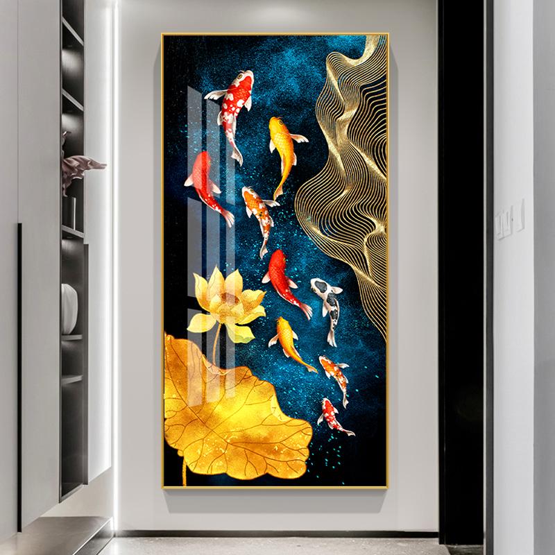 Абстрактные девять рыб кои, холст, картина, Настурция, постер, домашний декор, настенная художественная картина, украшение для гостиной, интерьера
