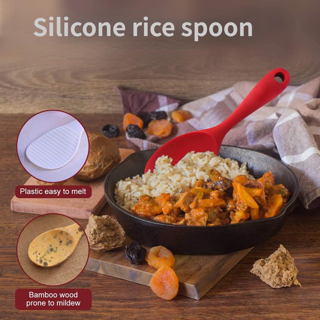 1pc Kitchen Utensils Food Grade Heat Resistant Silicone Rice Spoon Heat Resistant Sushi Scoop Silicone Plastic Rice Paddle
