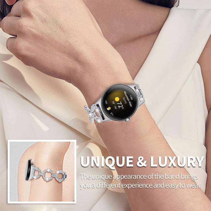 For Google Pixel Watch 3 41mm/Watch 2/Pixel Watch Rhinestone Decor Watch Band Replacement Metal Wrist Strap Bracelet