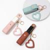 1pc Portable Mini Solid Lipstick Bags Wallet Keychain With Mirror Protective Cover Leather