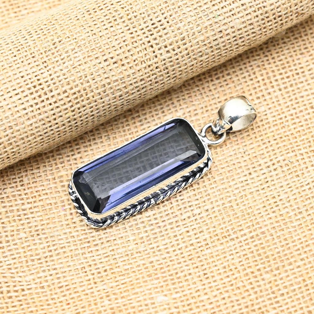 Glorious Iolite Gemstone Handmade 925 Solid Sterling Silver Jewelry Pendant For Her