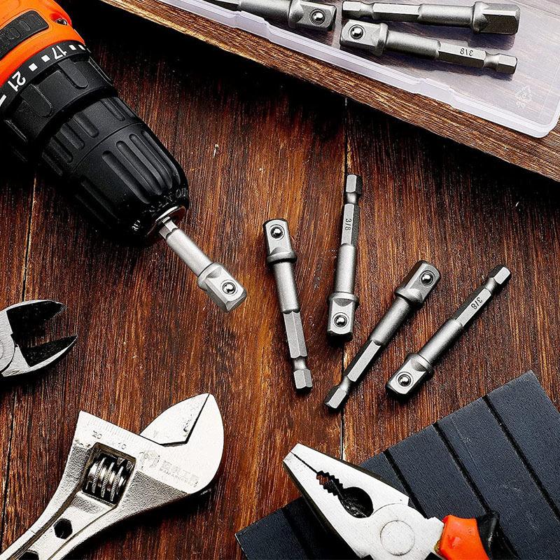 1/4 Hex Shank Convert Socket Adapter for Impact Drill To Wrench Driver Square Converter Bit Conversion Joint Extension Rod Set