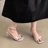 French Thick Heel with Sandals Women's Summer Wear 2025 New Fairy Style with Skirt Bow Roman Shoes