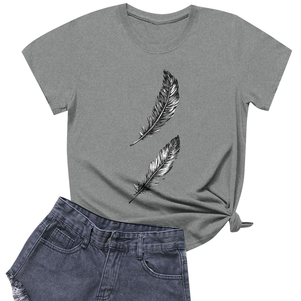 Women's Fashion Casual Printed Short Sleeve Round Neck Pullover Tops