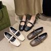 Fashion Mary Jane Shoes Female Genuine Leather 2024 New Square Toe Snap Ballet Shoes Women Flat Cowhide Ladies Shoes