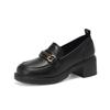 Loafers Women's Spring New British Style Black High-Heeled Comfortable Soft Bottom White Chunky Heels Platform Leather Shoes