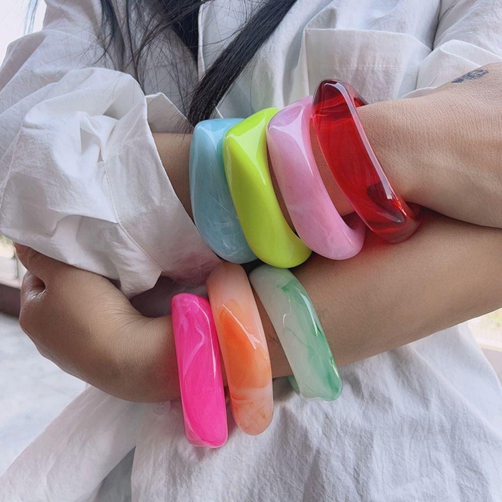 Acrylic Geometric Chunky Bangles Colorful Wristband New Charm Bracelet Women