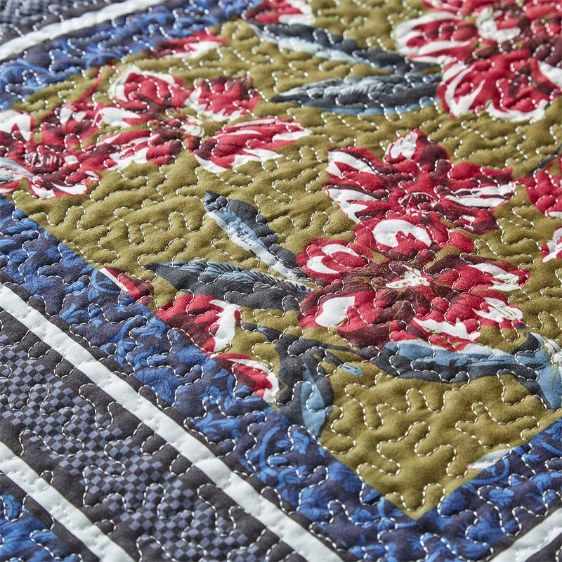 3pcs Set Ultrasonic Wash Cotton Printed Pastoral Quilted Bedspread Soft Breathable Bedsheet with 2 Pcs Pillowcase