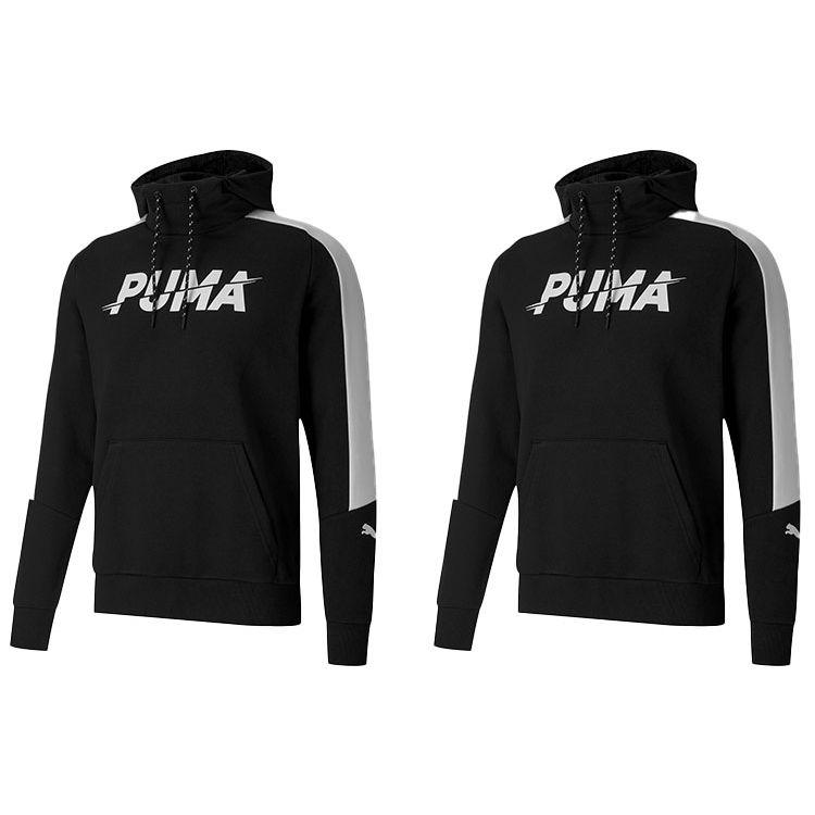Puma Modern Logo Contrast Hooded Sweatshirt Men Tops Black 585191-01