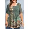 Summer Round Neck 3D Retro Print Top Fashionable Casual Short Sleeved Women's Plus T-shirts