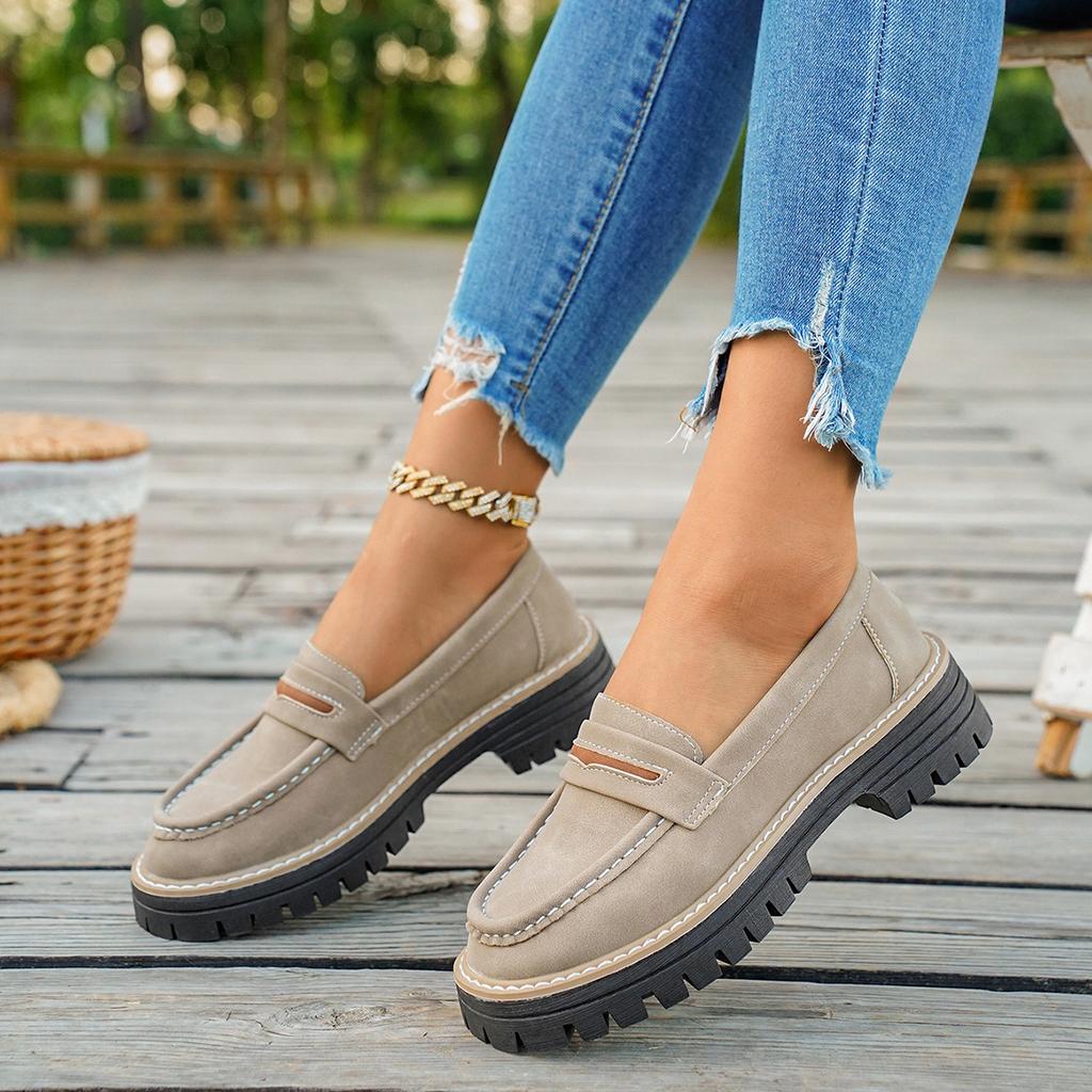 2025 New Spring and Autumn Loafers Large Size Casual Polished British Style Women's Shoes Thick Heel Thick Sole Foreign Trade Retro
