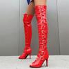 Luxury Over the Knee High Boots Women Sexy Buckle Peep Toe High Heel Party Dance Shoes Ladies Red Black Thigh High Boot Big Size