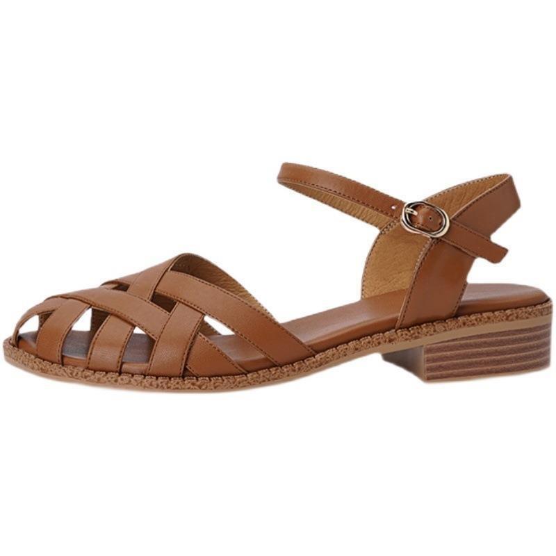 Simple One Strap Baotou Sandals Women's Spring and Summer Vintage Roman Sandals