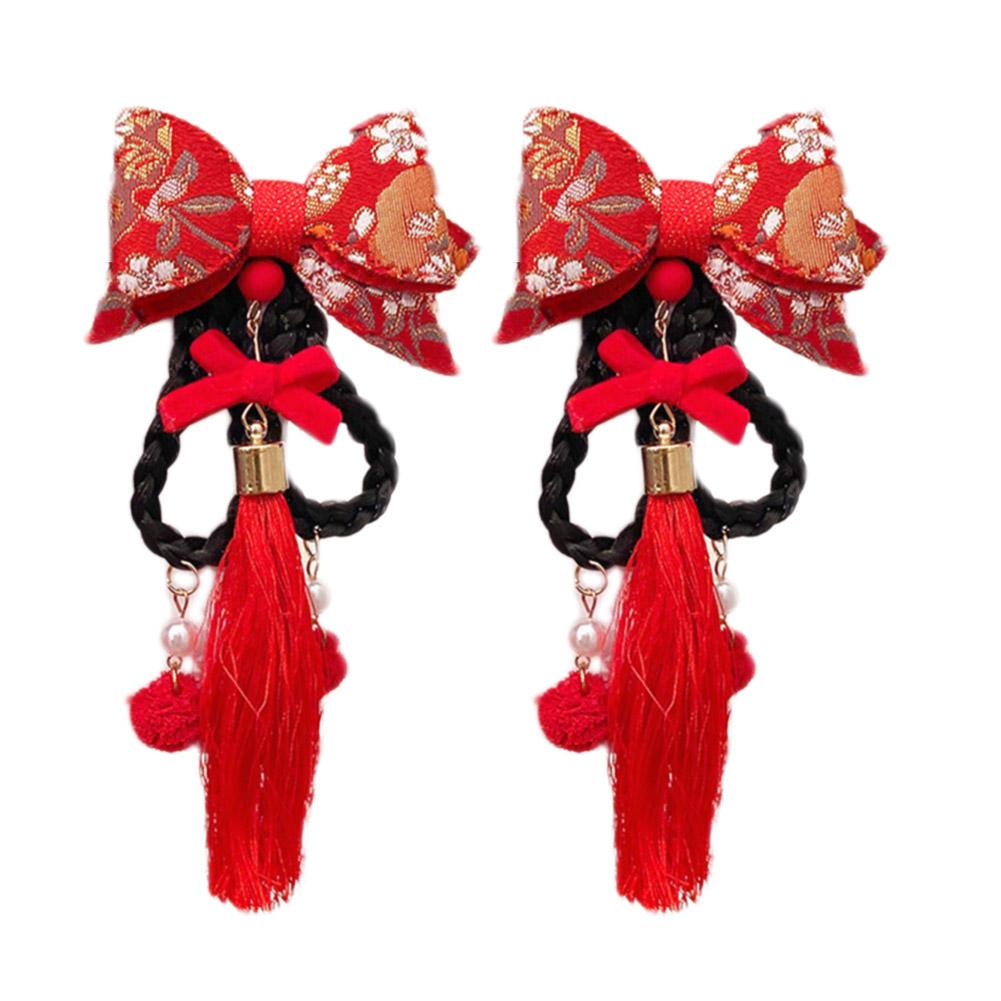 Chinese New Year Style Tassel Hairpin 2pcs Bow Decorative Performance Clothing Hairpin Set Acce E5N3