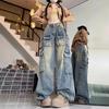 Plus Size Women's Retro Wide-Leg Jeans with Multi-Pocket Design