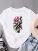 (Asian Size) Clothing Print Female Watercolor Flower Style Casual Short Sleeve Fashion T Women's Top Graphic Tee T-shirts