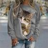 2023 Autumn New Women Round Neck Long Sleeve Fashion Casual Home High Quality Fabric Cute Cat Print Long Sleeve