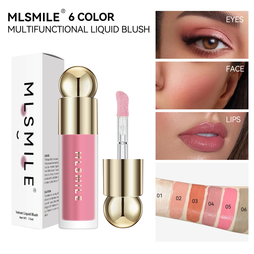 6 Colors Liquid Blush Long Lasting Natural Nude Makeup Blush Cream Lightweight Contouring Highlighter Waterproof Lip&Cheek&Eye Multifunctional Blush